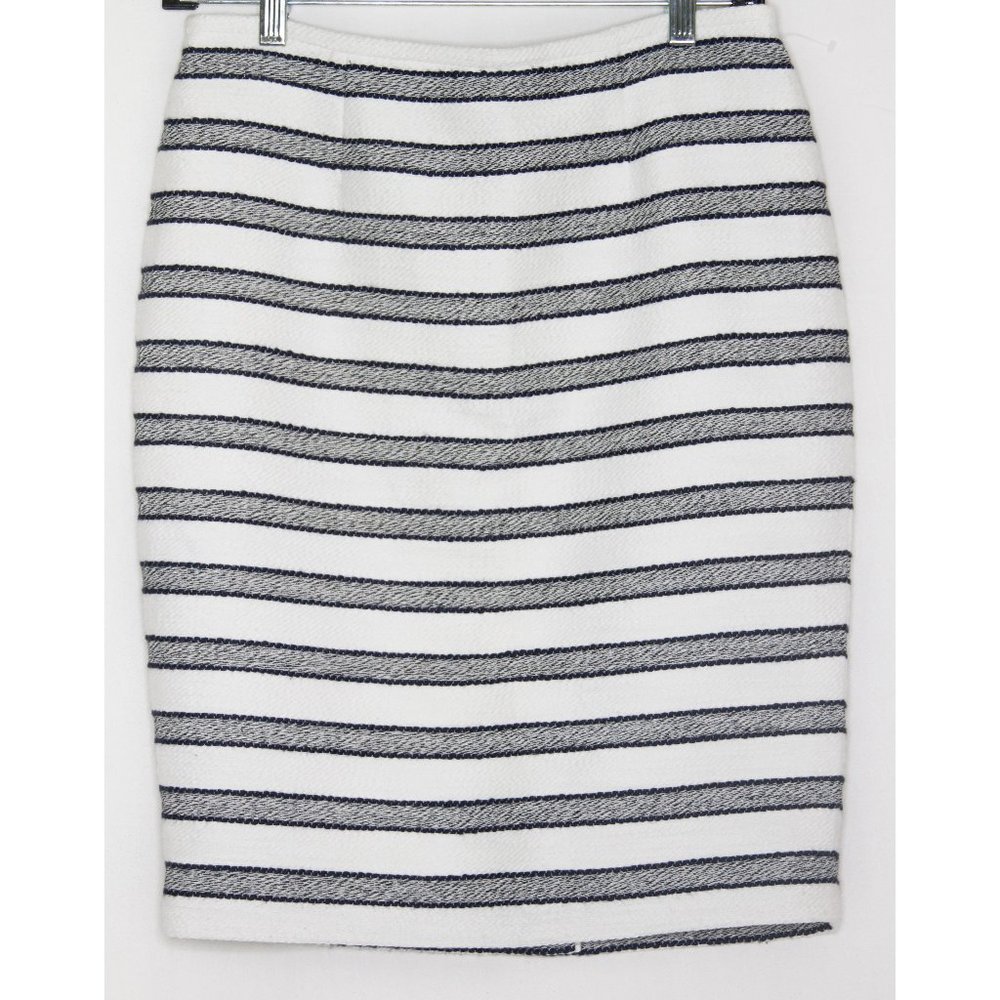 CALVIN KLEIN STRIPED PENCIL SKIRT WHITE AND NAVY